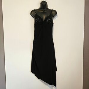 90s Y2K Dress Medium Black Babydoll Fairy Grunge Whimsigoth Asymmetrical Hem